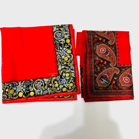 Beautiful Set of 2 :  UNGANO PARIS mini Scarf/Handkerchief  21" x21" Red  (Sc19) - Picture 6 of 14